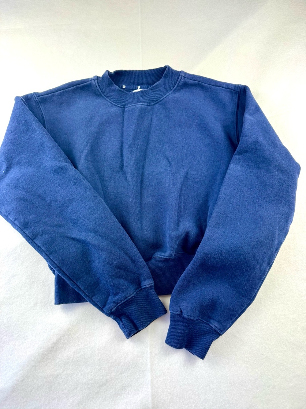 TNA Aritzia Oversized Blue Cropped Crewneck Sweatshirt Cozy Fleece Womens XS